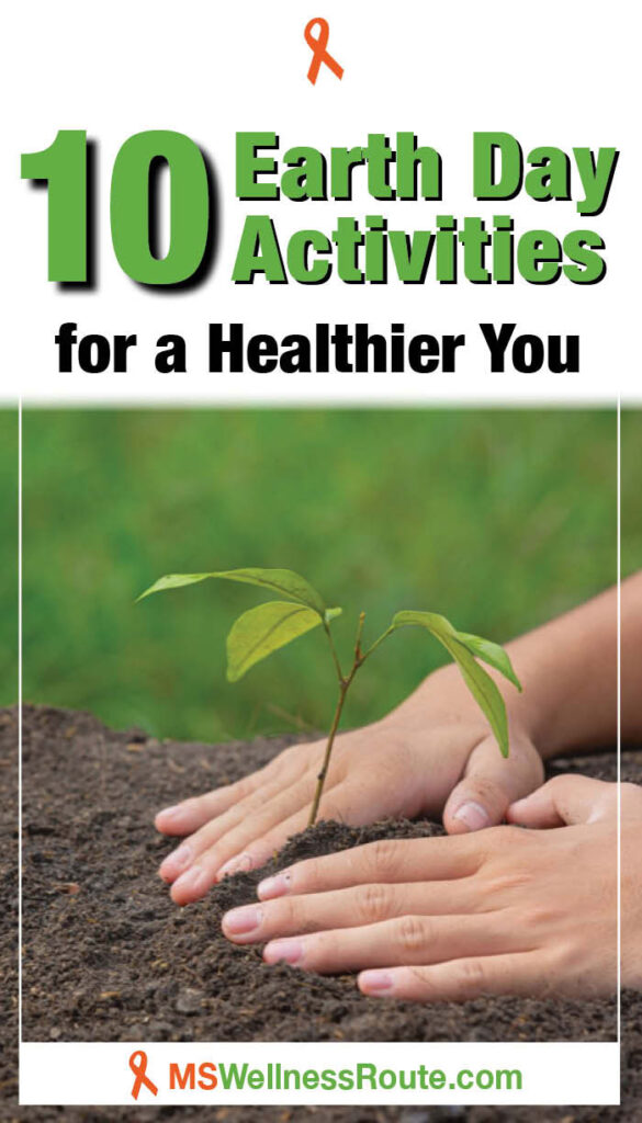 Close up of woman planting a plant with headline: 10 Earth Day Activities for a Healthier You