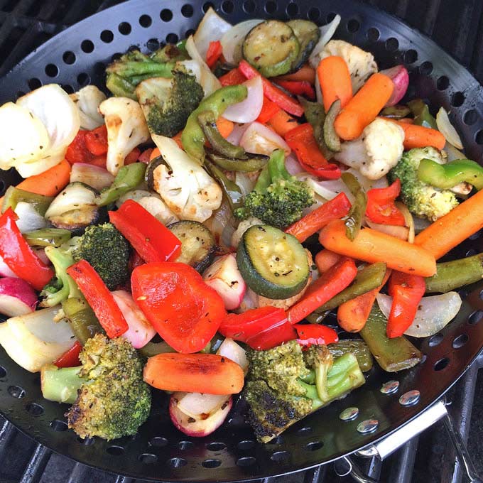 Vegetables grilling on a barbeque.