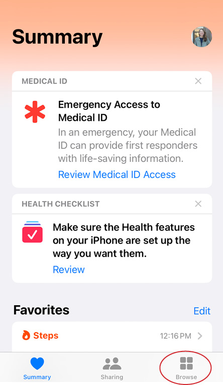 Image of Health app on iPhone