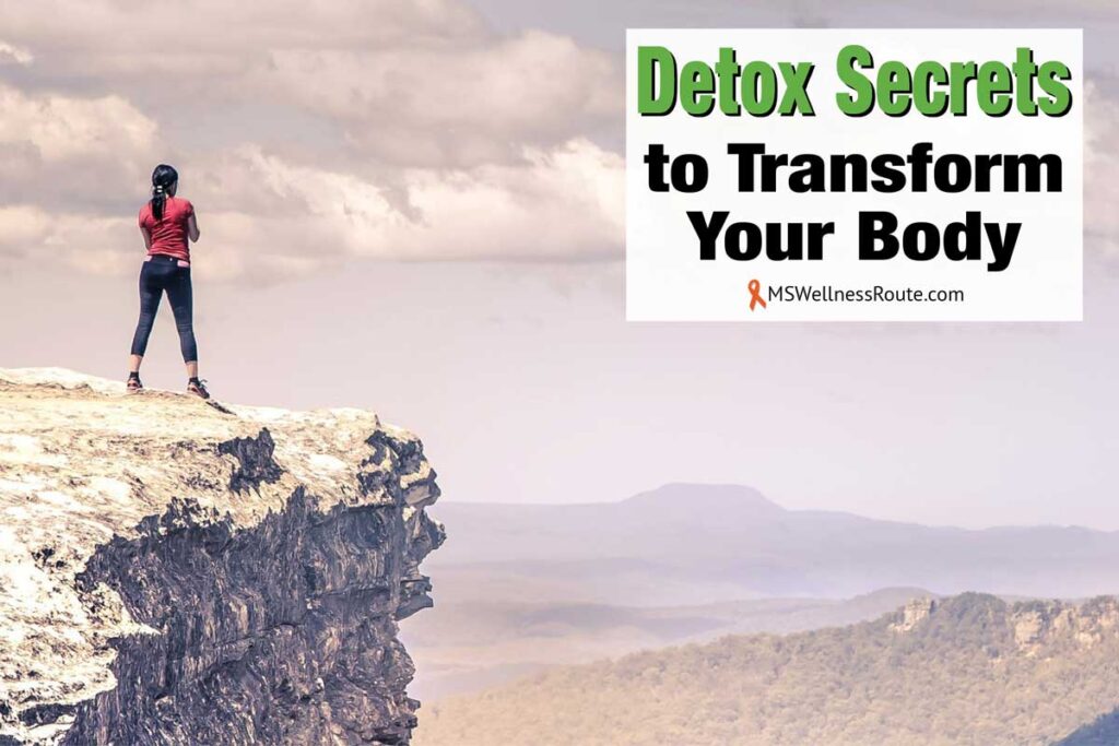 Woman standing rock overlooking valley with overlay: Detox Secrets to Transform Your Body