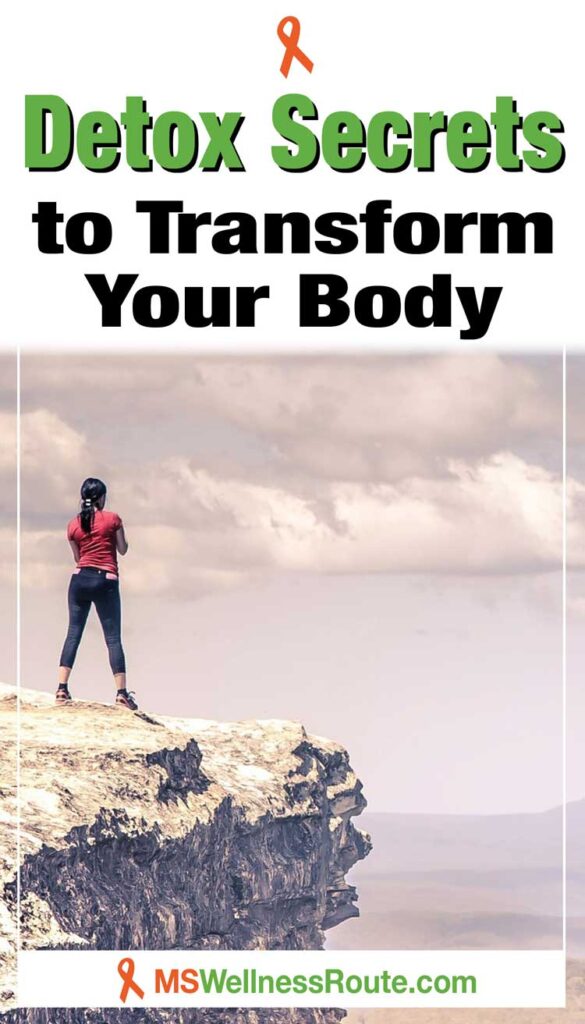 Woman standing rock overlooking valley with headline: Detox Secrets to Transform Your Body
