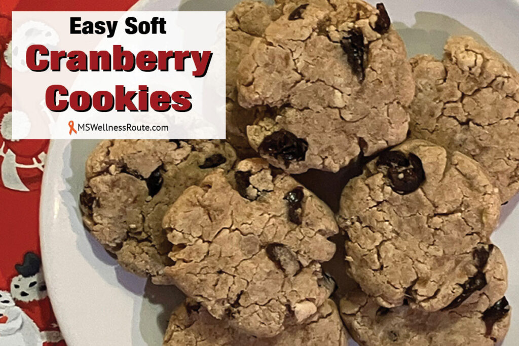 A plate of cranberry cookies with overlay: Easy Soft Cranberry Cookies