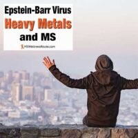 Man holding arms up overlooking city with overlay: EBV, Heavy Metals, and MS