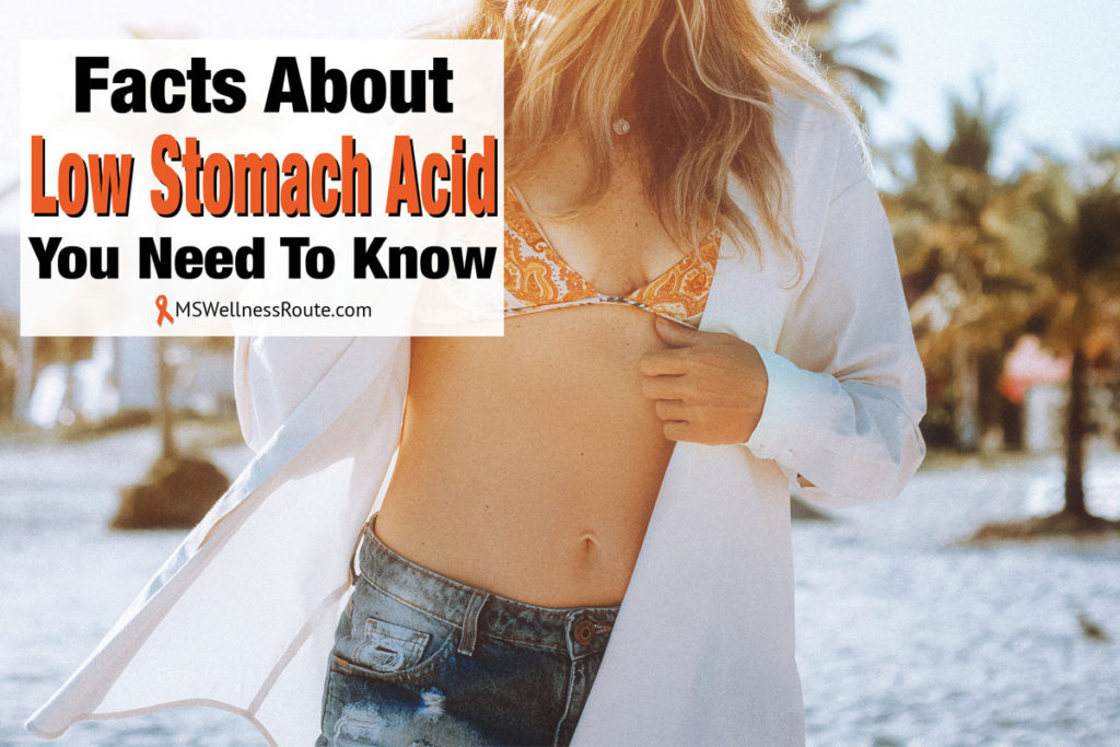 Young woman in shorts and bikini with overlay Facts About Low Stomach Acid You Need To Know