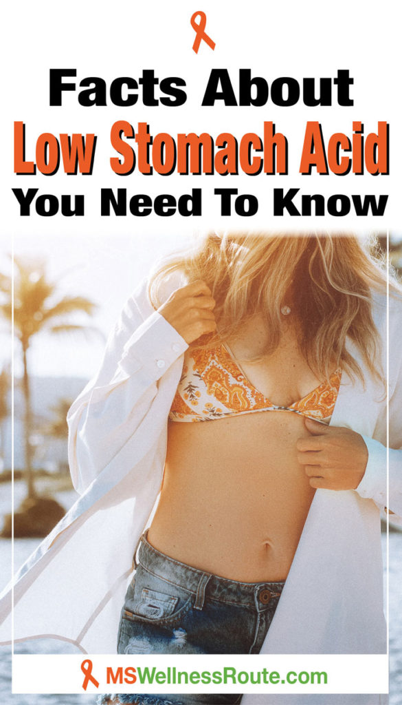 Young woman in shorts and bikini with headline Facts About Low Stomach Acid You Need To Know