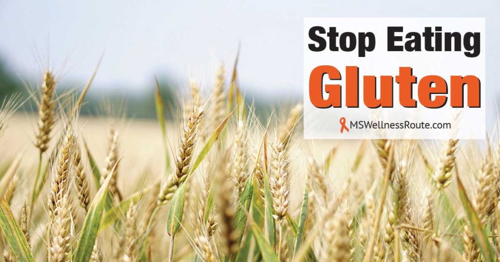Field of wheat with overlay Stop Eating Gluten