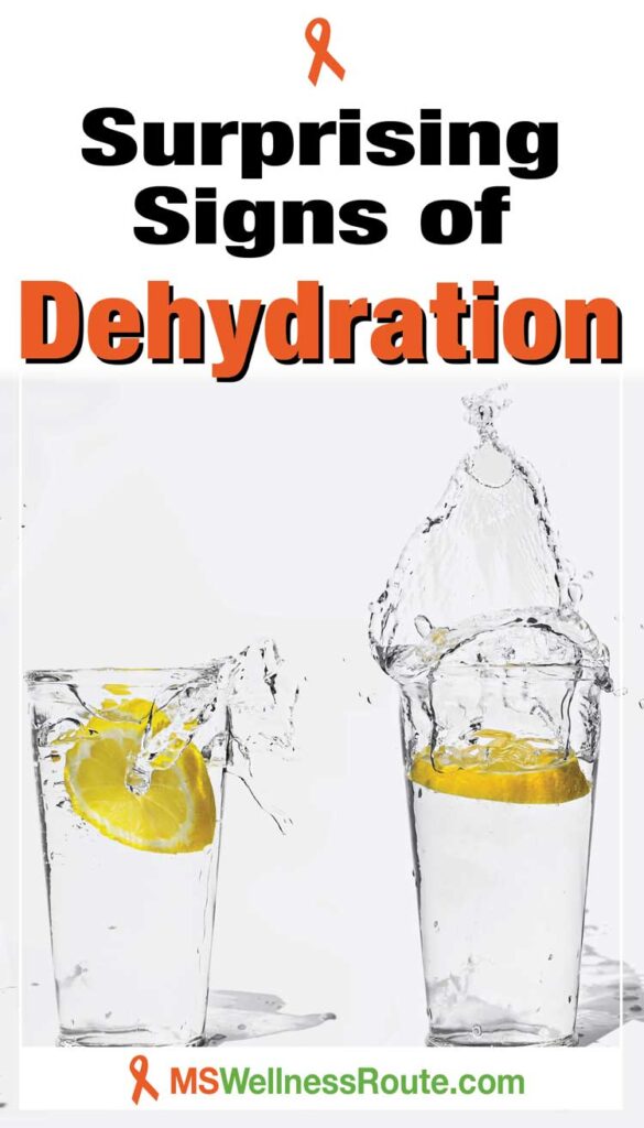Four glasses of water with lemons with headline: Surprising Signs of Dehydration