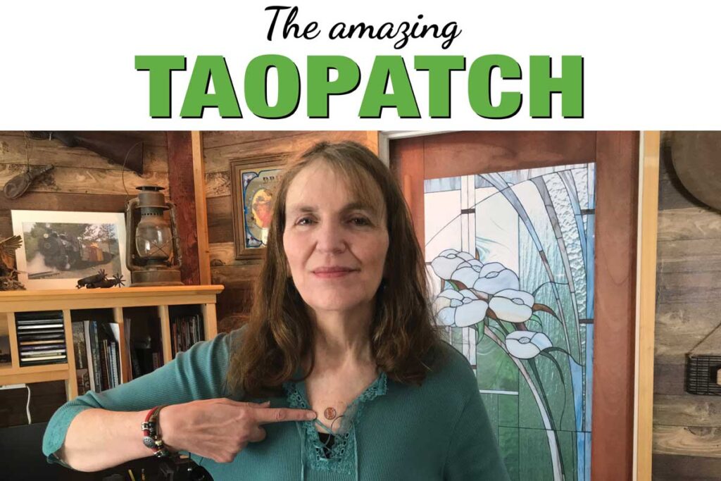 Cathy wearing a Taopatch with headline: The amazing Taopatch