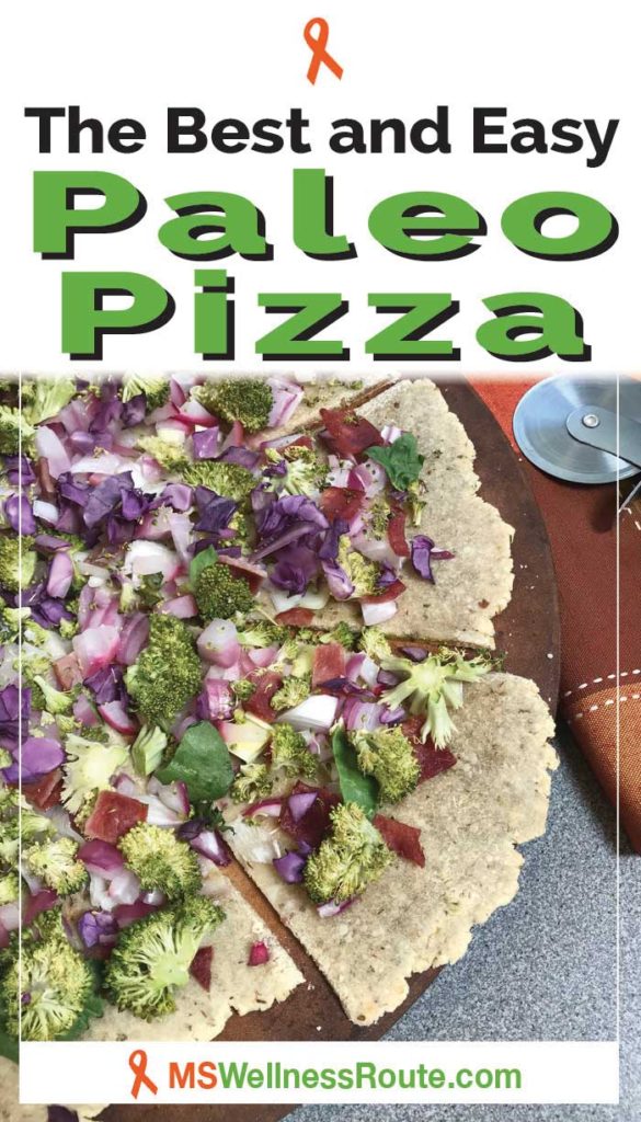 Paleo vegetable pizza with text overlay - The Best Paleo Pizza