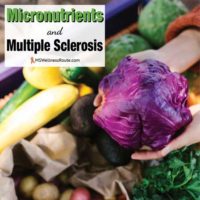 Woman holding red cabbage over basket of produce with overlay: Micronutrients and MS