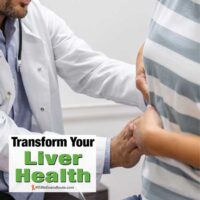 Patient telling physician about her pain with overlay: Transform Your Liver Health