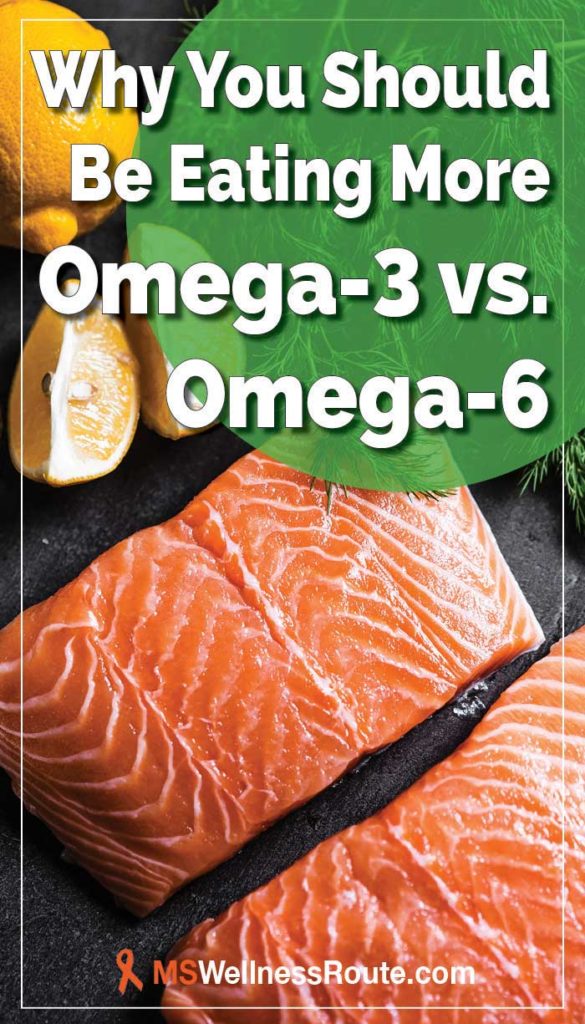 Pinterest pin with salmon steak fillets with overlay: Why You Should Be Eating More Omega-3 vs Omega-6
