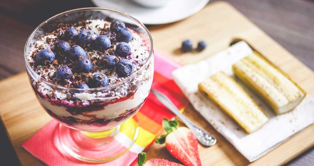 Healthy blueberry desert sundae.