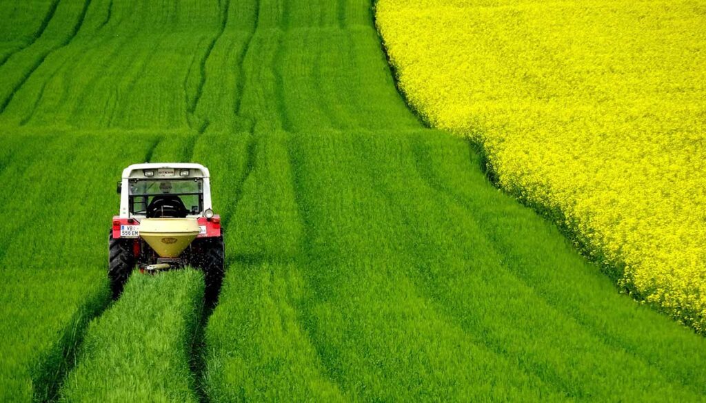 A tractor working in the field.